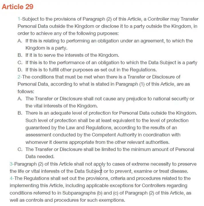 KSA PDPL – Article 29: Data Transfer & Disclosure MDM Team